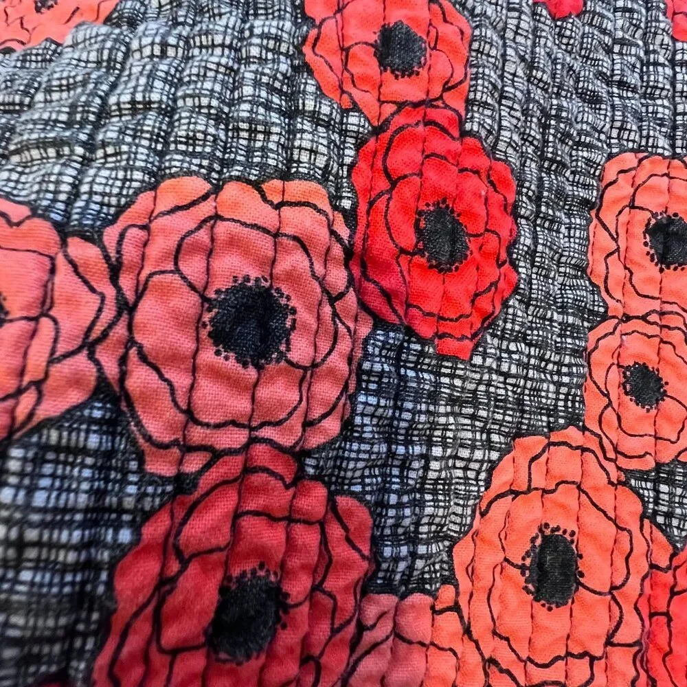 Set Of 4 Handmade Quilted‎ Placemats With Red & Orange Poppies Floral Design
